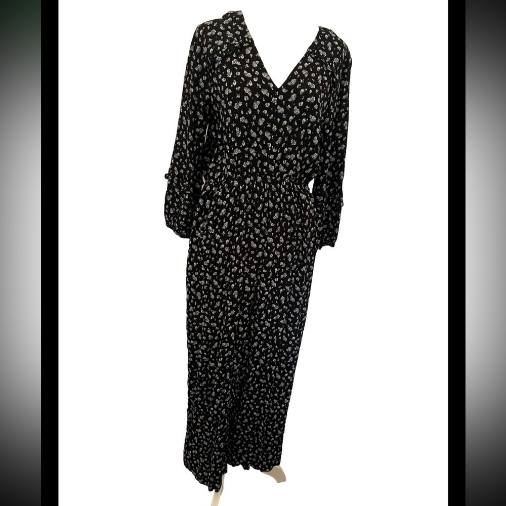 Madewell Long Sleeve Navy Floral Jumpsuit Medium